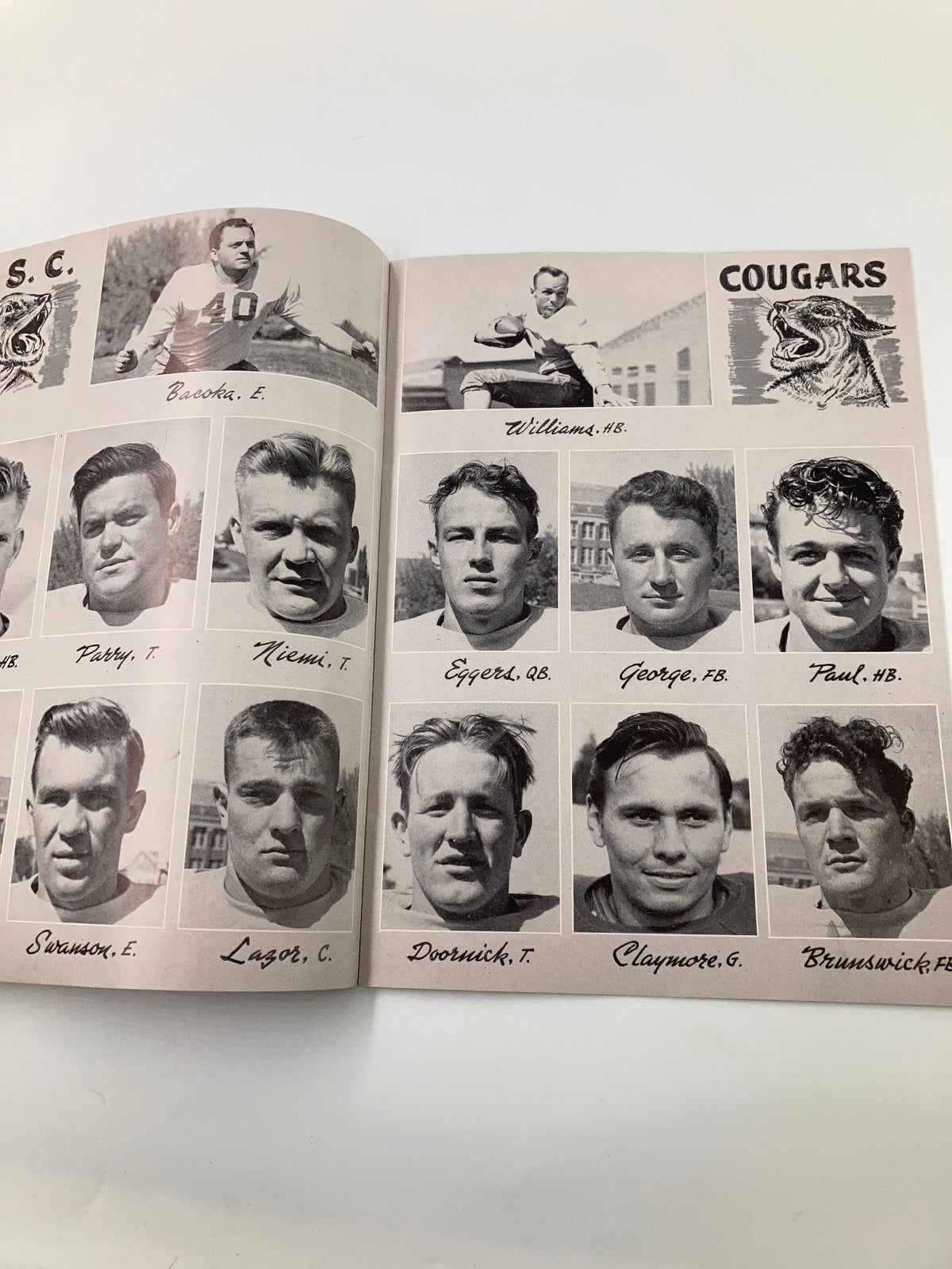 Page from the October 18, 1947 Football Washington State v California Gridiron Official Program featuring player photos from the Washington State Cougars.