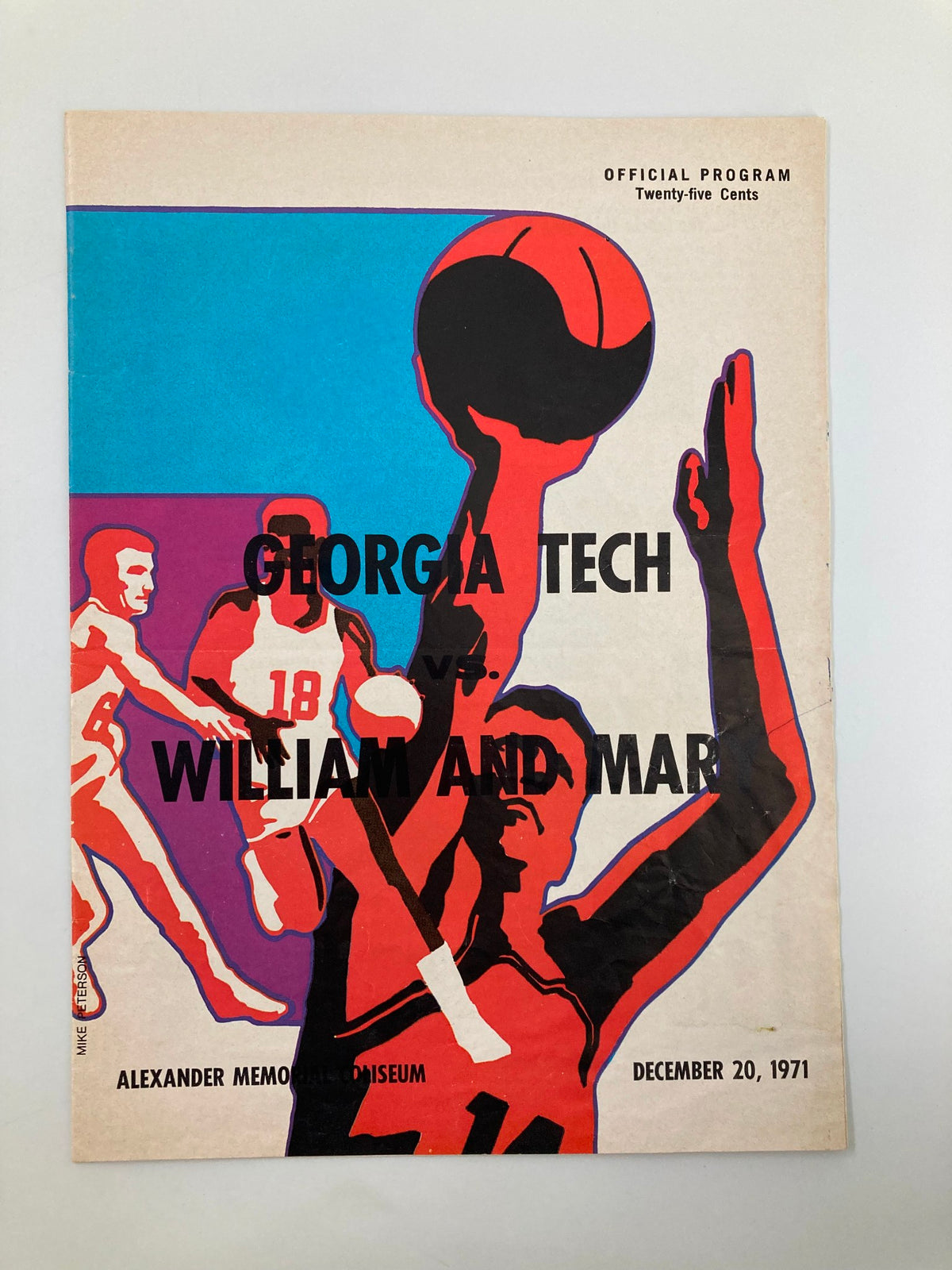 Cover of the December 20 1971 Georgia Tech vs William and Mary Basketball Official Program featuring vivid artwork and graphics.