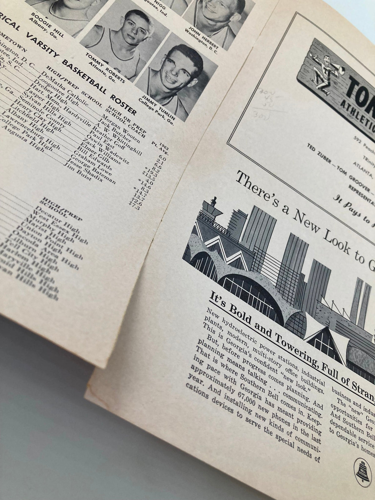 Page from the December 4 1963 Georgia Tech vs Furman Basketball Official Program showing player rosters and historical college basketball details.