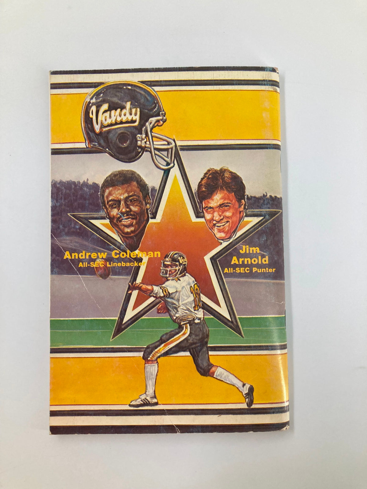 Cover of the VTG 1981 Vanderbilt Football Ken Hammond All-American Candidate Program featuring artwork of players Andrew Coleman and Jim Arnold, emphasizing their All-SEC achievements.