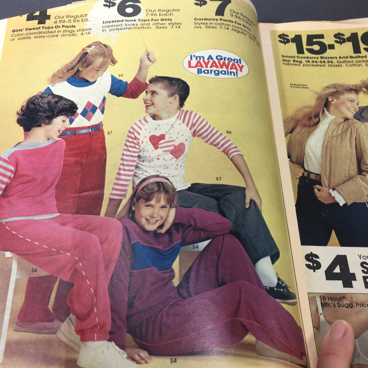 VTG Retro 1983 K-Mart Book of Bargains Sale Circular Advertising displaying children's clothing options with vibrant colors and affordable prices.