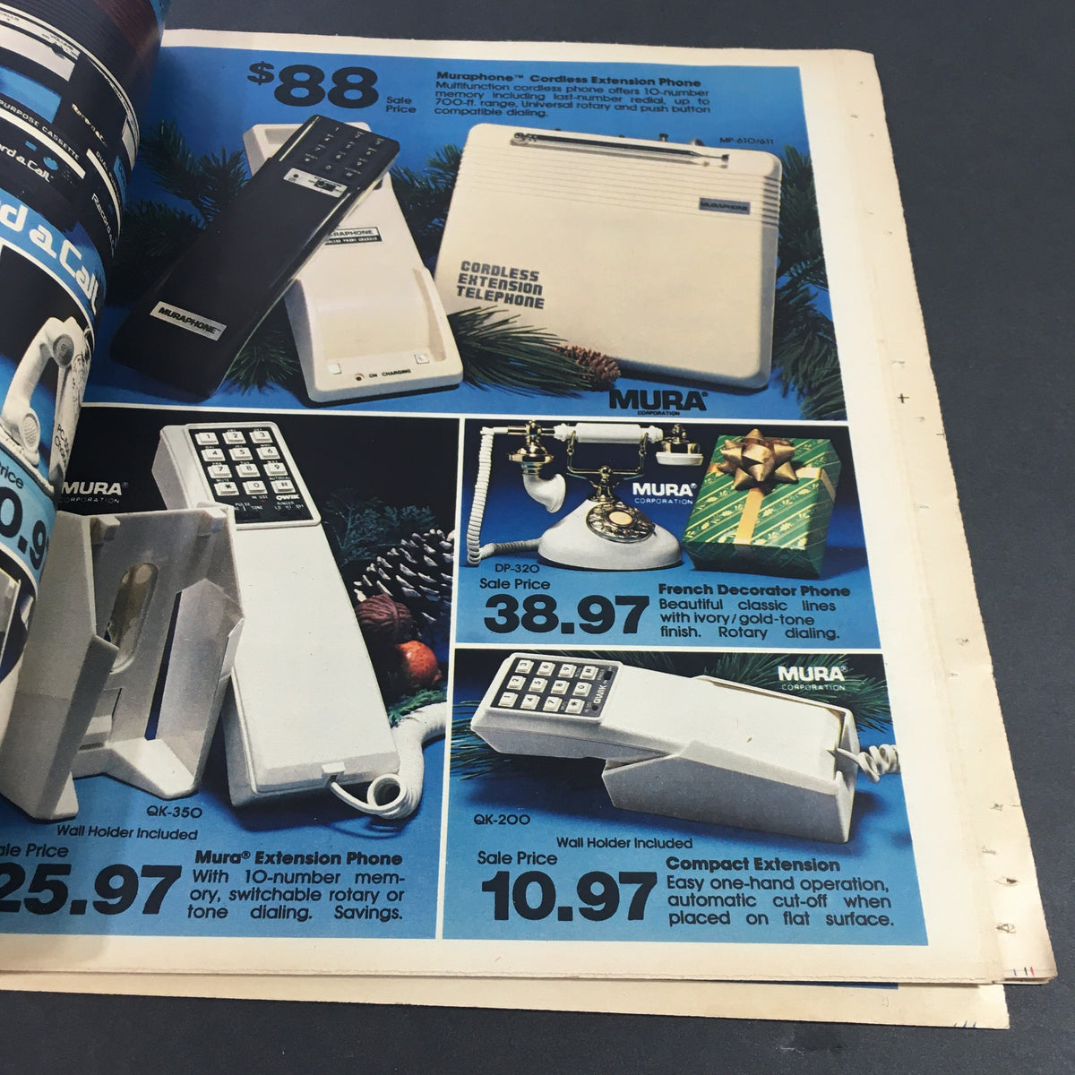 VTG Retro December 1983 K-Mart Gift Saving Spree Circular Advertising Ads showcasing a range of cordless telephones and pricing details.