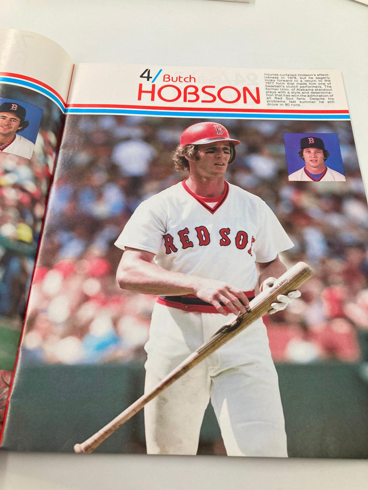 1979 MLB Boston Red Sox Official Yearbook displaying player Butch Hobson holding a bat, ready at the plate.