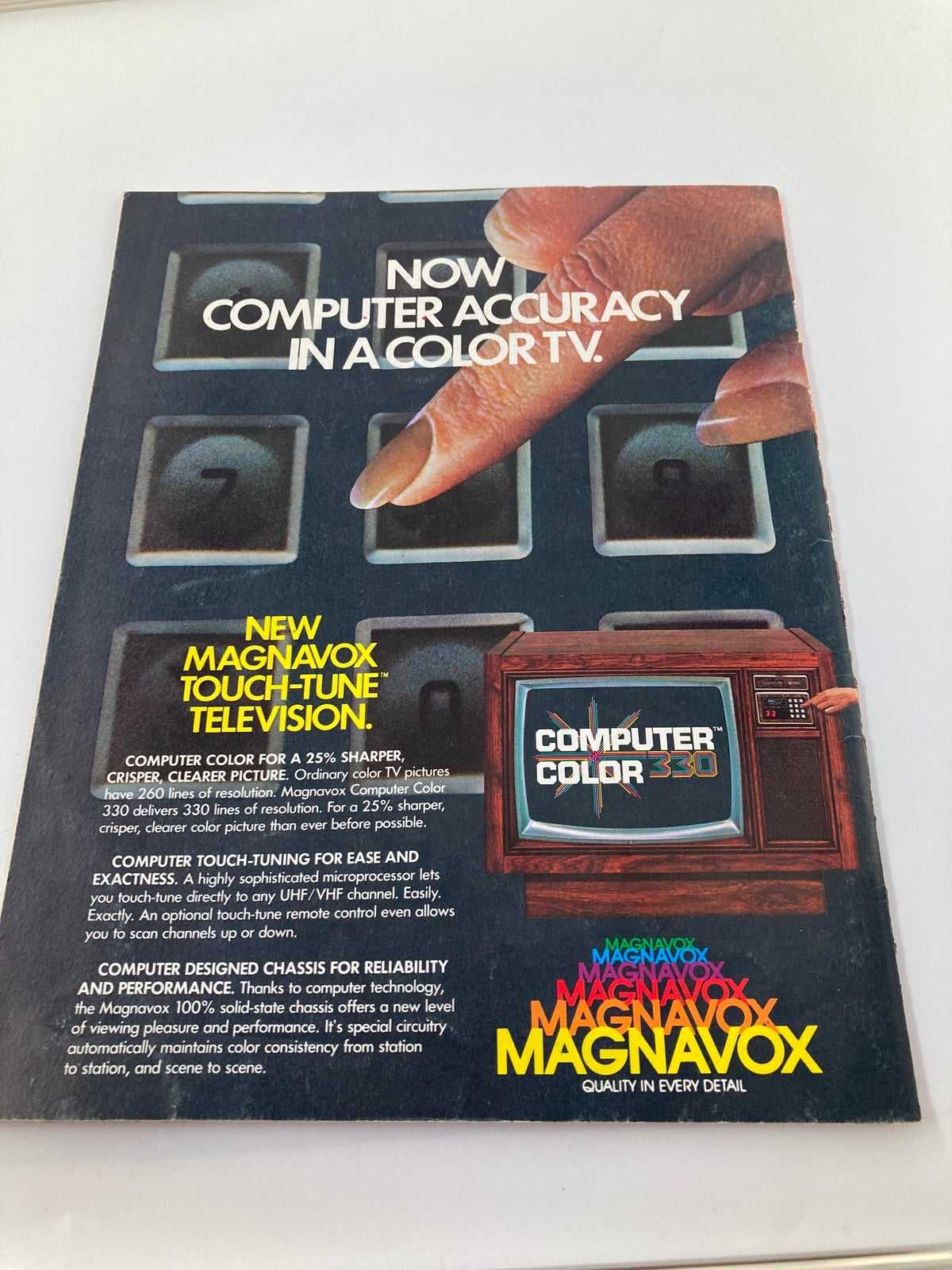Vintage advertisement page from the 1979 MLB Boston Red Sox Official Yearbook promoting Magnavox color television.
