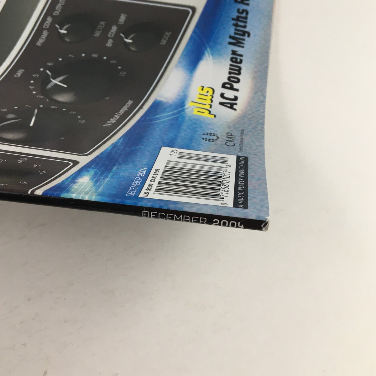 Back cover of EQ Recording Magazine December 2004 showcasing the publication date and additional content related to AC power myths.