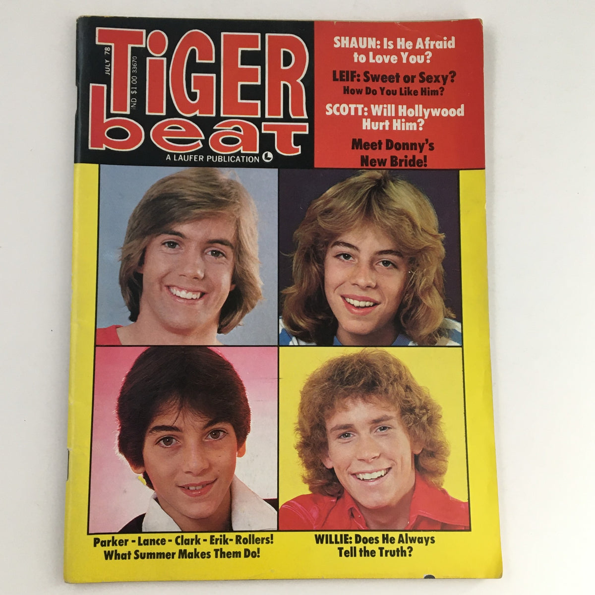 Cover of Tiger Beat Magazine July 1978 featuring Scott Parker, Lance Scott, Leif Garrett, with headlines about celebrity interviews and articles.