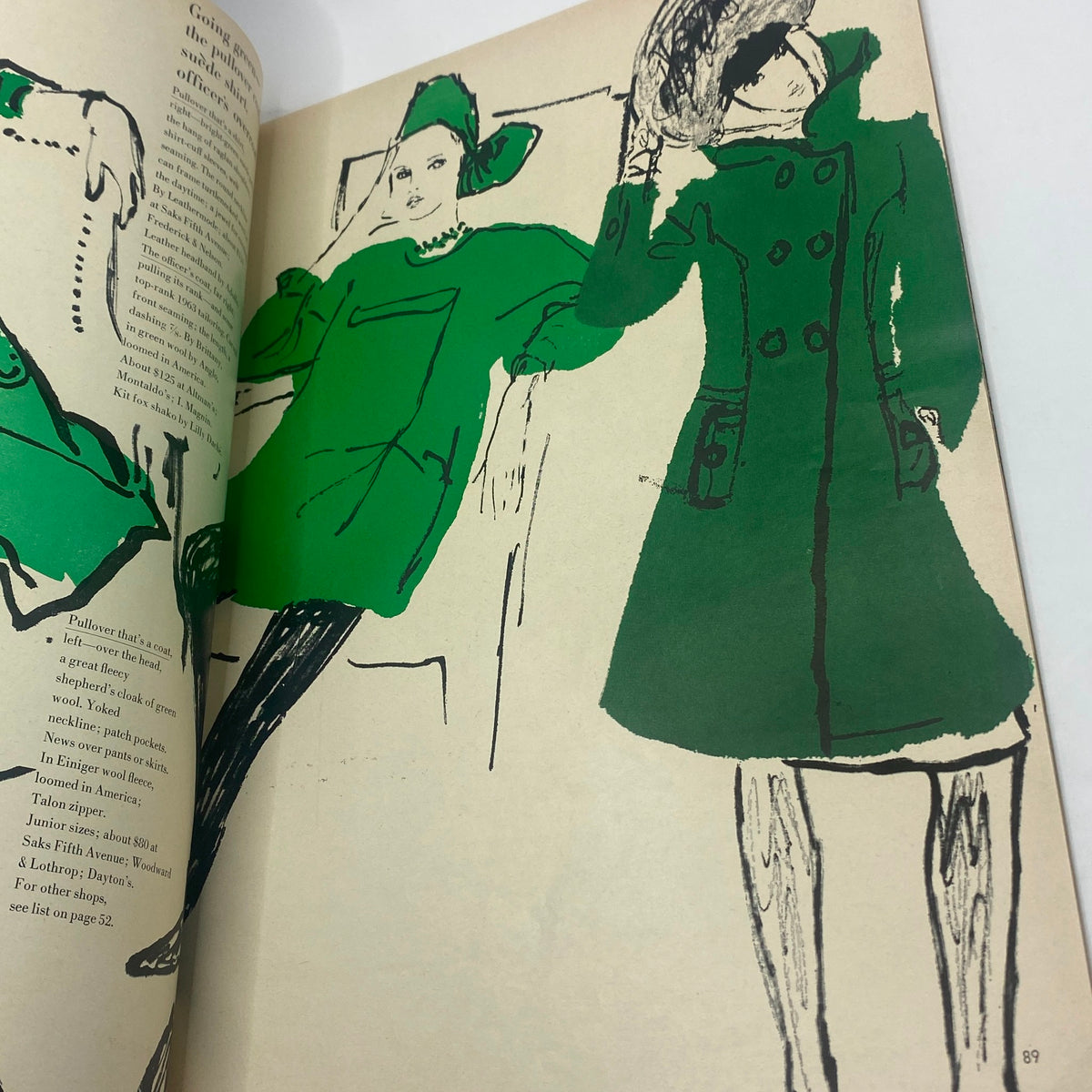 VTG Vogue Magazine August 1 1963 showcasing colorful illustrations of fashionable clothing, emphasizing the artistic design of 1960s apparel.