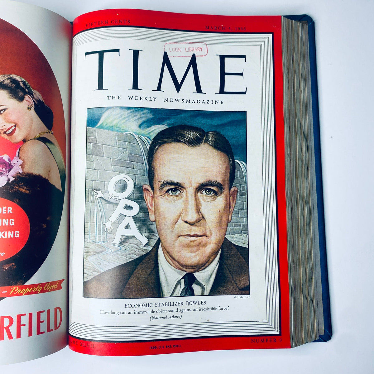Cover of Time Magazine Library Bound Weekly, March 4, 1946, featuring Economic Stabilizer Bowles, addressing economic challenges in postwar America.