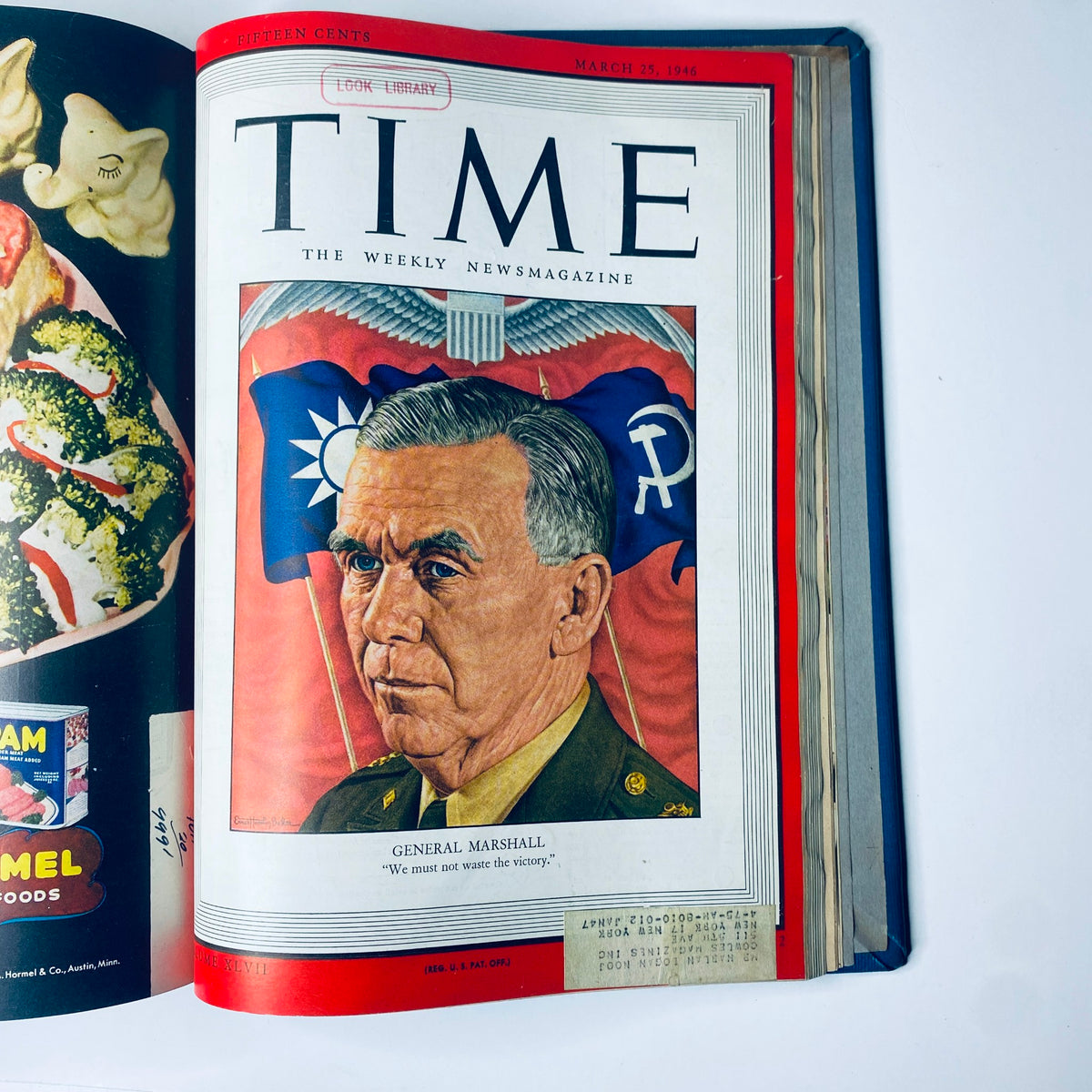 Cover of Time Library Bound Weekly Magazine January 7 to March 25, 1946 featuring General Marshall with a tagline encouraging action to utilize victory.