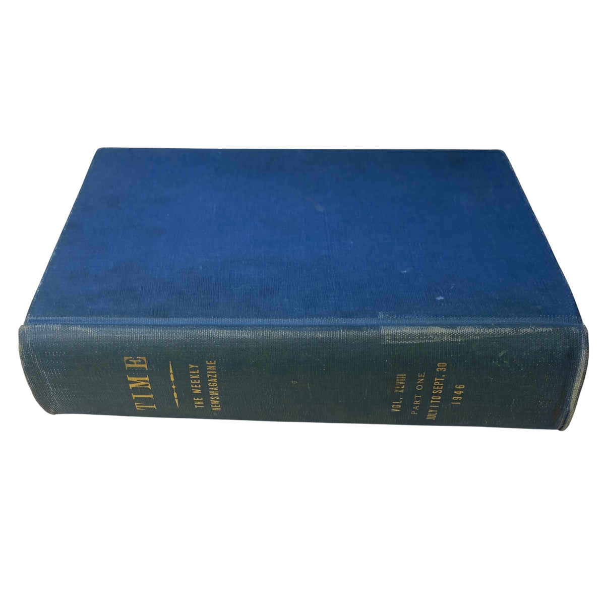 Spine view of a Library Edition of Time Magazine detailing 'The Weekly Newsmagazine' from July 1 to September 30, 1946.