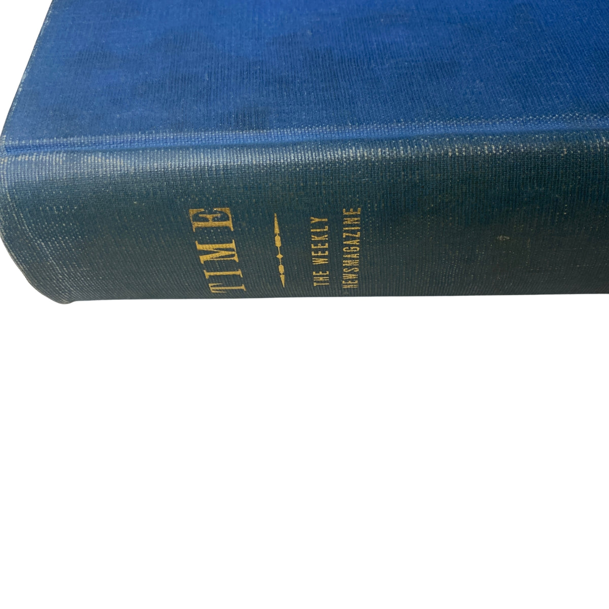 Side view of a blue hardcover bound volume of Time Magazine, indicating the collection spans from July to September 1946.