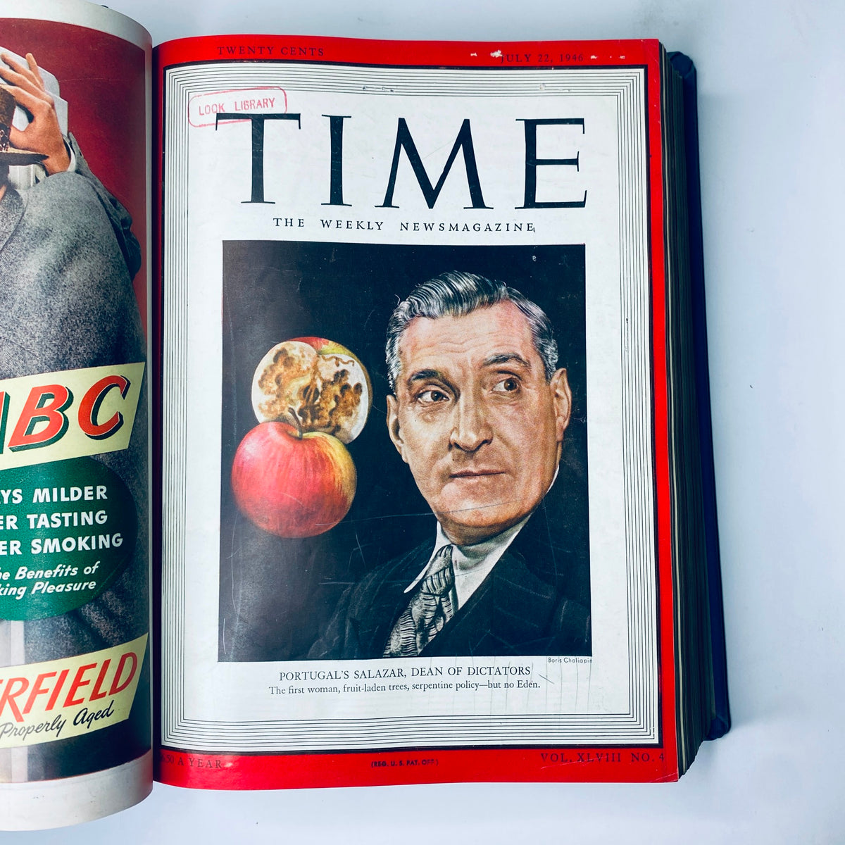 Cover of Time Magazine from July 22, 1946 highlighting António de Oliveira Salazar, Prime Minister of Portugal, with an impactful visual representation.