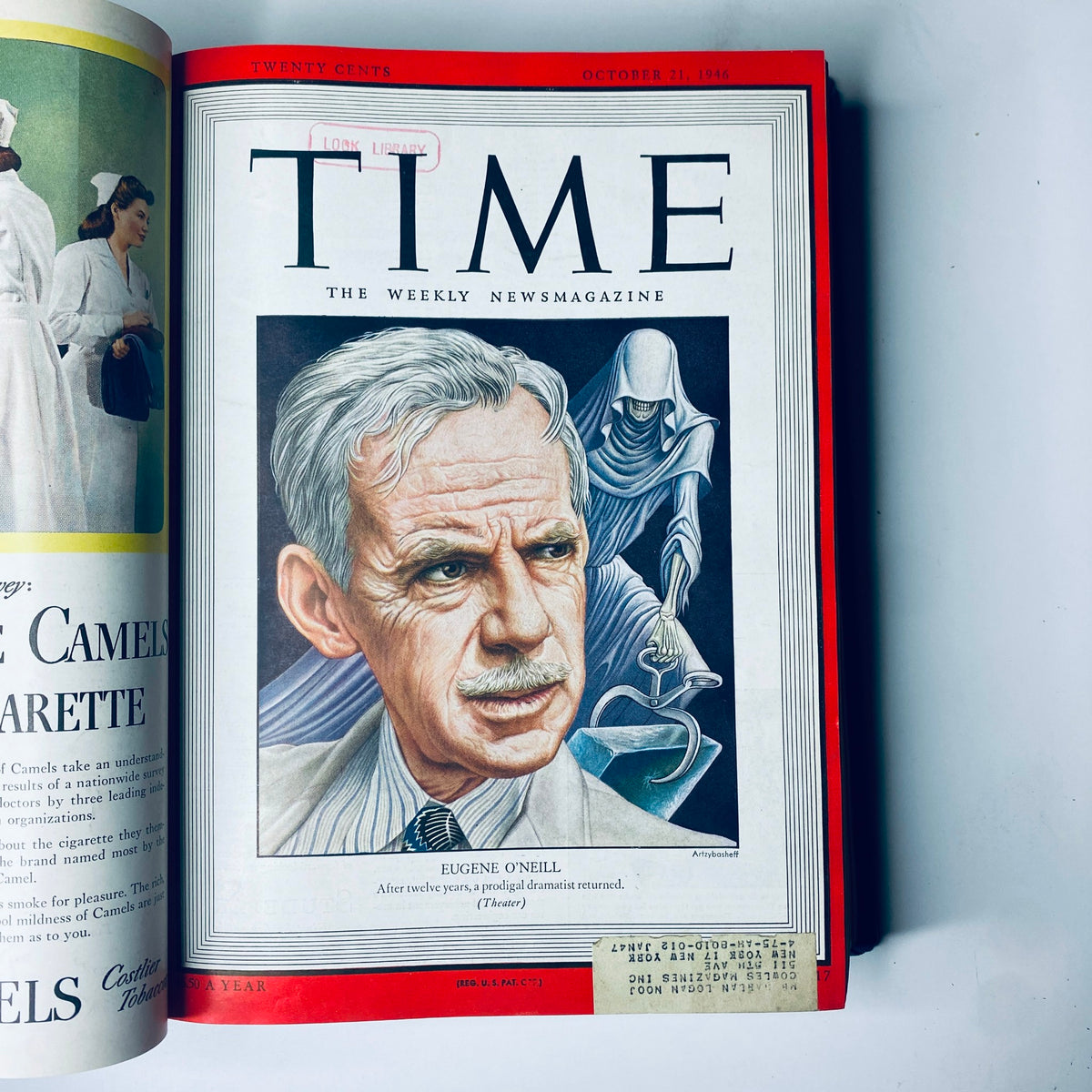 Cover of the 'Time Library Bound Weekly Magazine – October 7 to December 30, 1946' displaying playwright Eugene O'Neill with a detailed portrait.