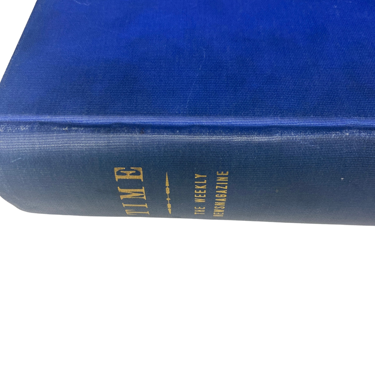 Side view of Time Magazine Library Bound Weekly Edition, featuring blue cover with gold lettering, dated October 6, 1947 - December 29, 1947.