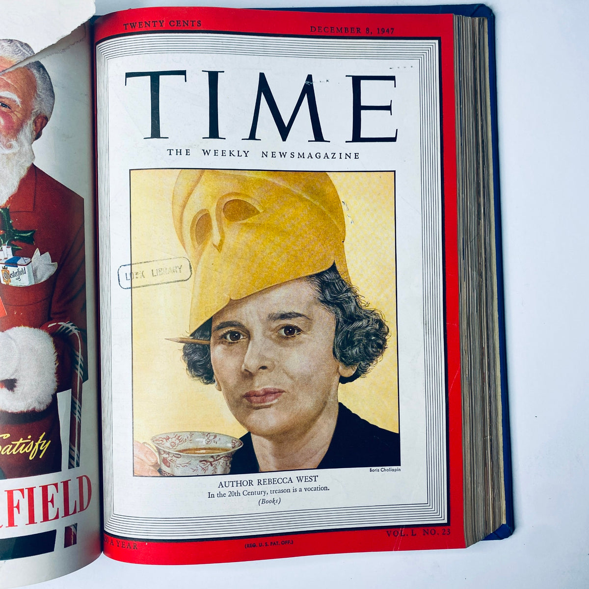 Cover of Time Magazine, December 8, 1947, featuring author Rebecca West, discussing her literary contributions. Part of the Time Magazine Library Bound Weekly collection.