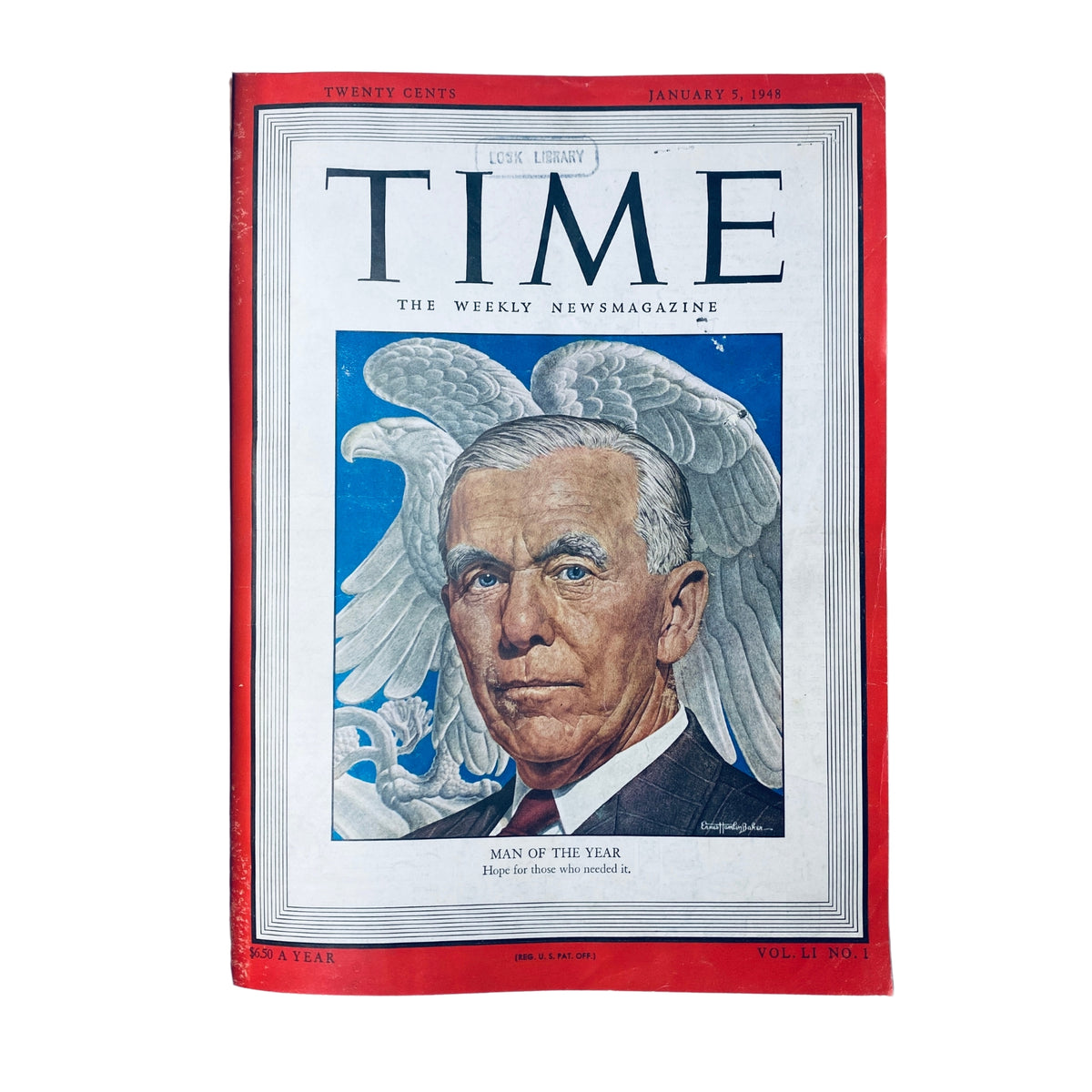 Time Magazine Library Bound Weekly January 5, 1948 - March 29, 1948 cover featuring George C. Marshall as Man of the Year, with angel wings design in the background.