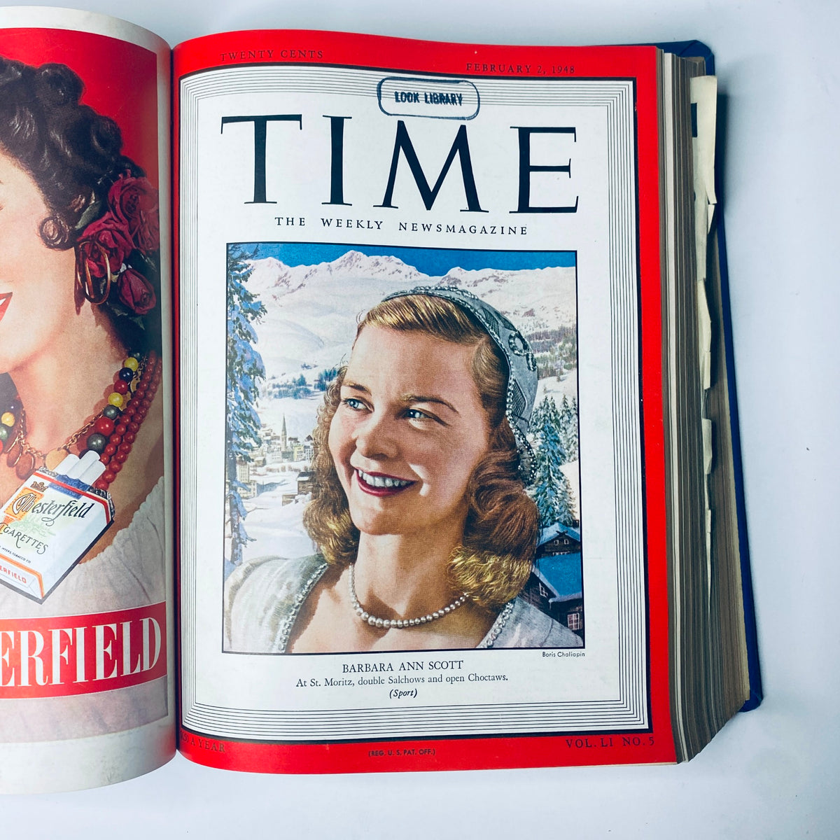 Time Magazine Library Bound Weekly January 5, 1948 - March 29, 1948 showcasing Barbara Ann Scott on the cover, highlighting her achievements in figure skating.