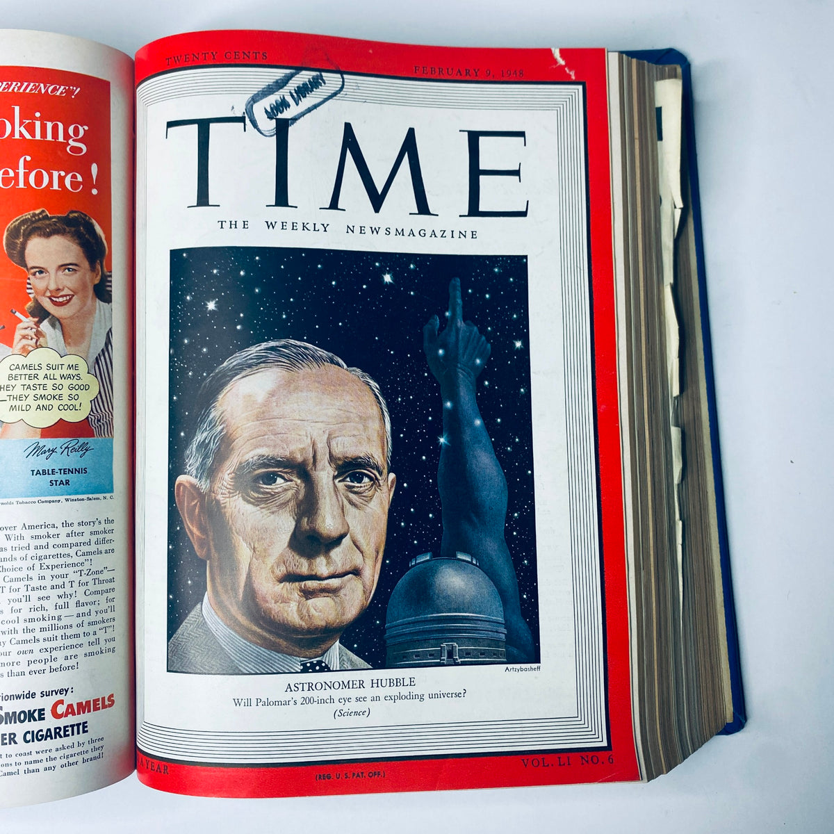 Time Magazine Library Bound Weekly January 5, 1948 - March 29, 1948 presenting Edwin Hubble on the cover, discussing astronomical advancements.