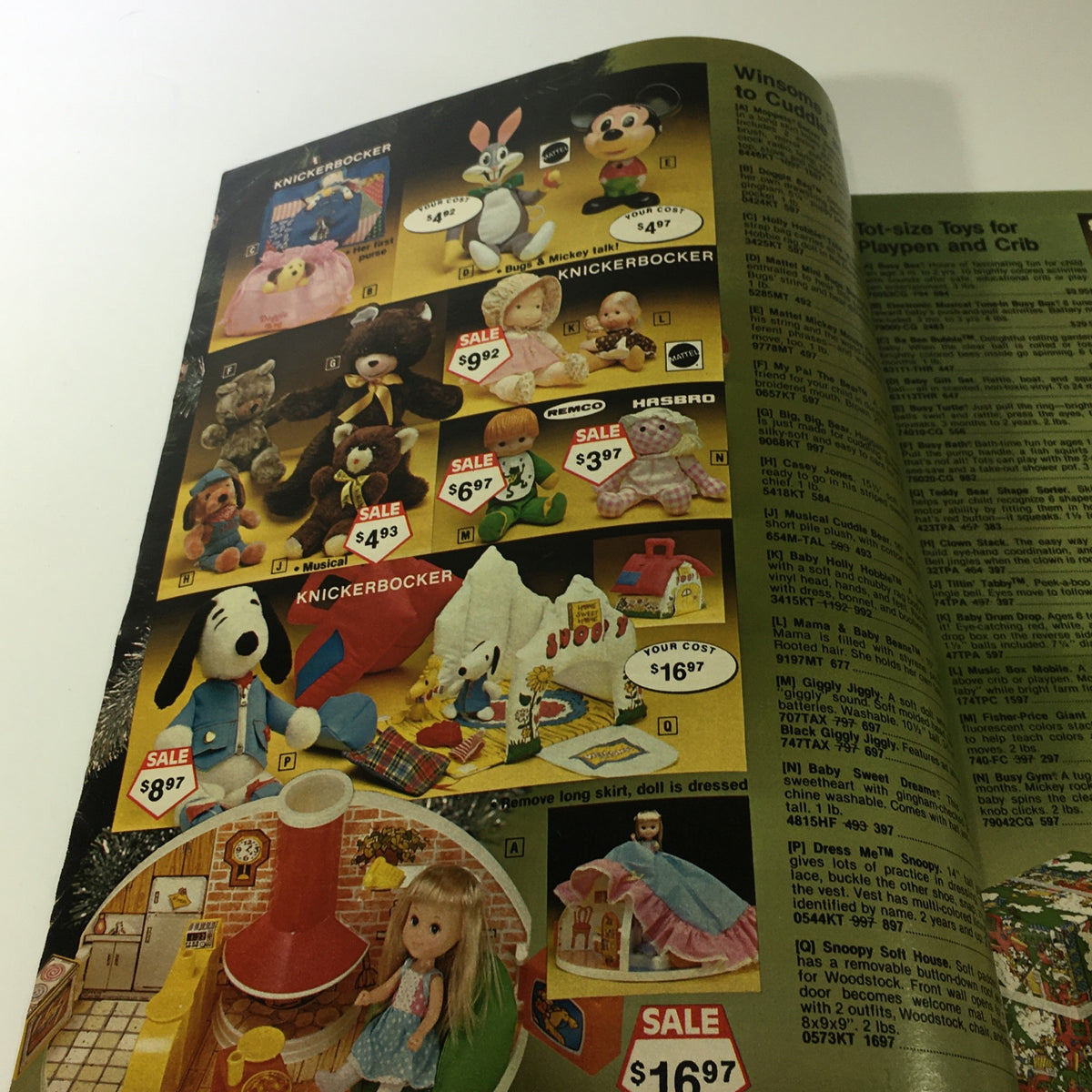 VTG 1980 Service Merchandise Catalog Showroom Holiday Toy Sale Price Guide showcasing plush toys and dolls, featuring characters from Knickerbocker and Hasbro.