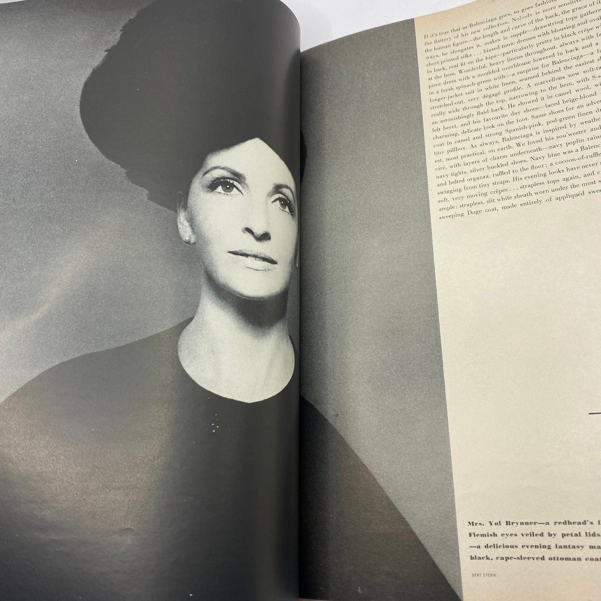 VTG Vogue Magazine April 15 1964 Brigitte Bauer Cover featuring a black and white photograph of a model with an elaborate hat, showcasing 1960s fashion and style.