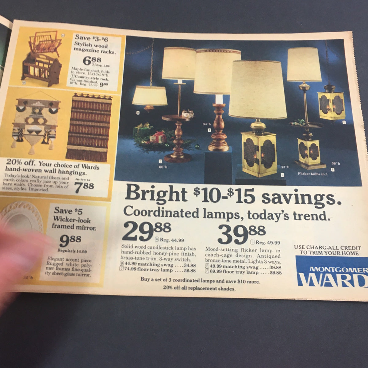 VTG November 27 1977 Montgomery Ward Holiday Value Sale Circular displaying savings on home décor items like lamps, featuring various styles and designs.