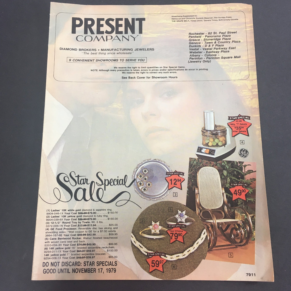 VTG November 1979 Present Company Star Special Sale Catalog showcasing jewelry and home goods with prices and offers, including photographs of items for sale.