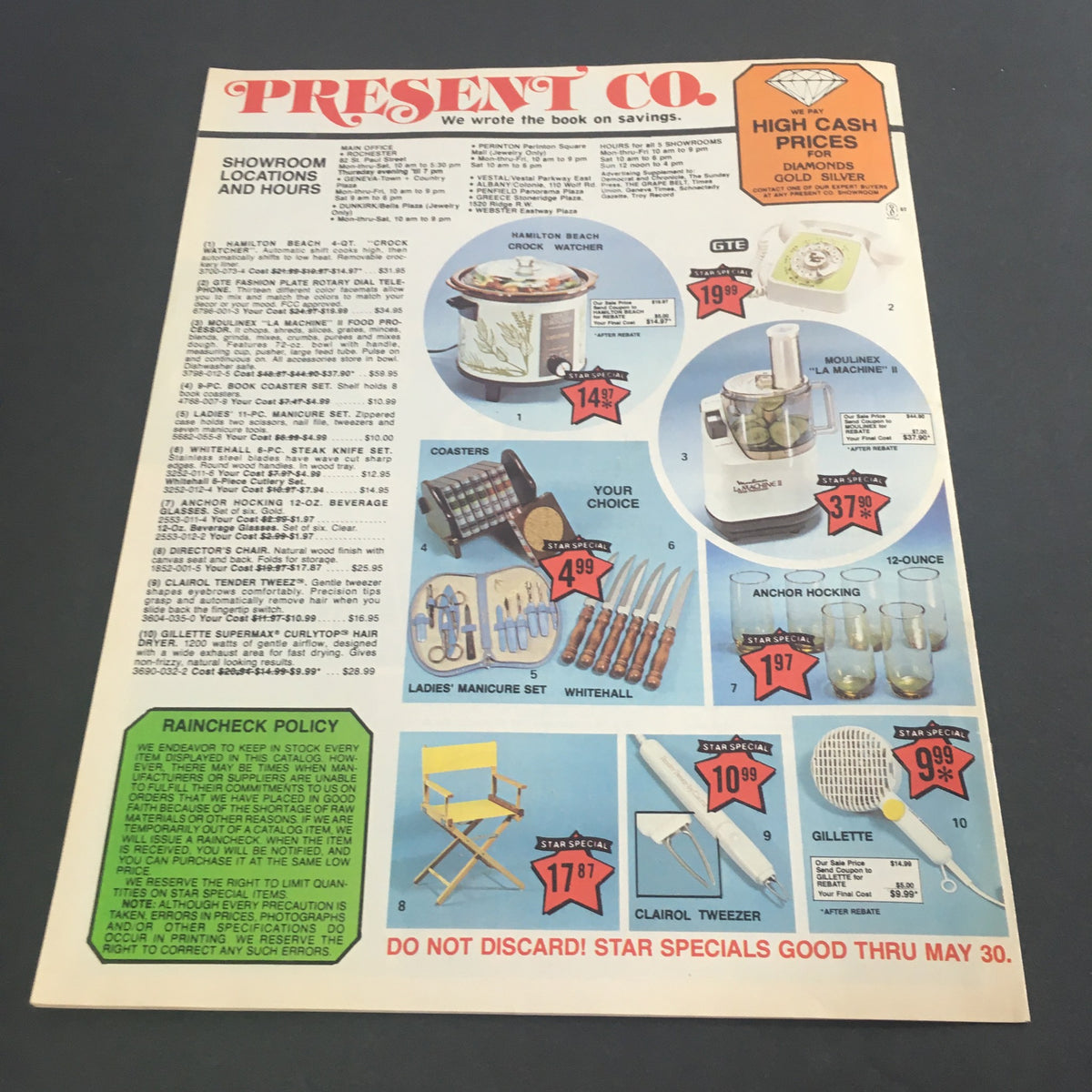 VTG May 1981 Present Company Special Gifts For People Catalog showcasing kitchen appliances and coasters, providing a glimpse into gift options from the 1980s.