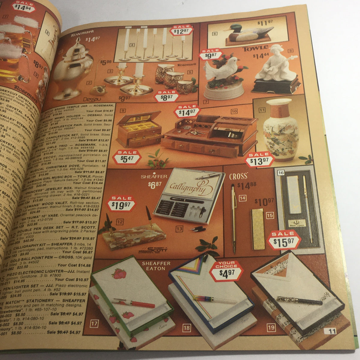 VTG November 1981 Townsmen Criterion Watch & Conair Hair Dryer Price Catalog showcasing various gifts with sale prices, including Sheaffer pens and decorative items.