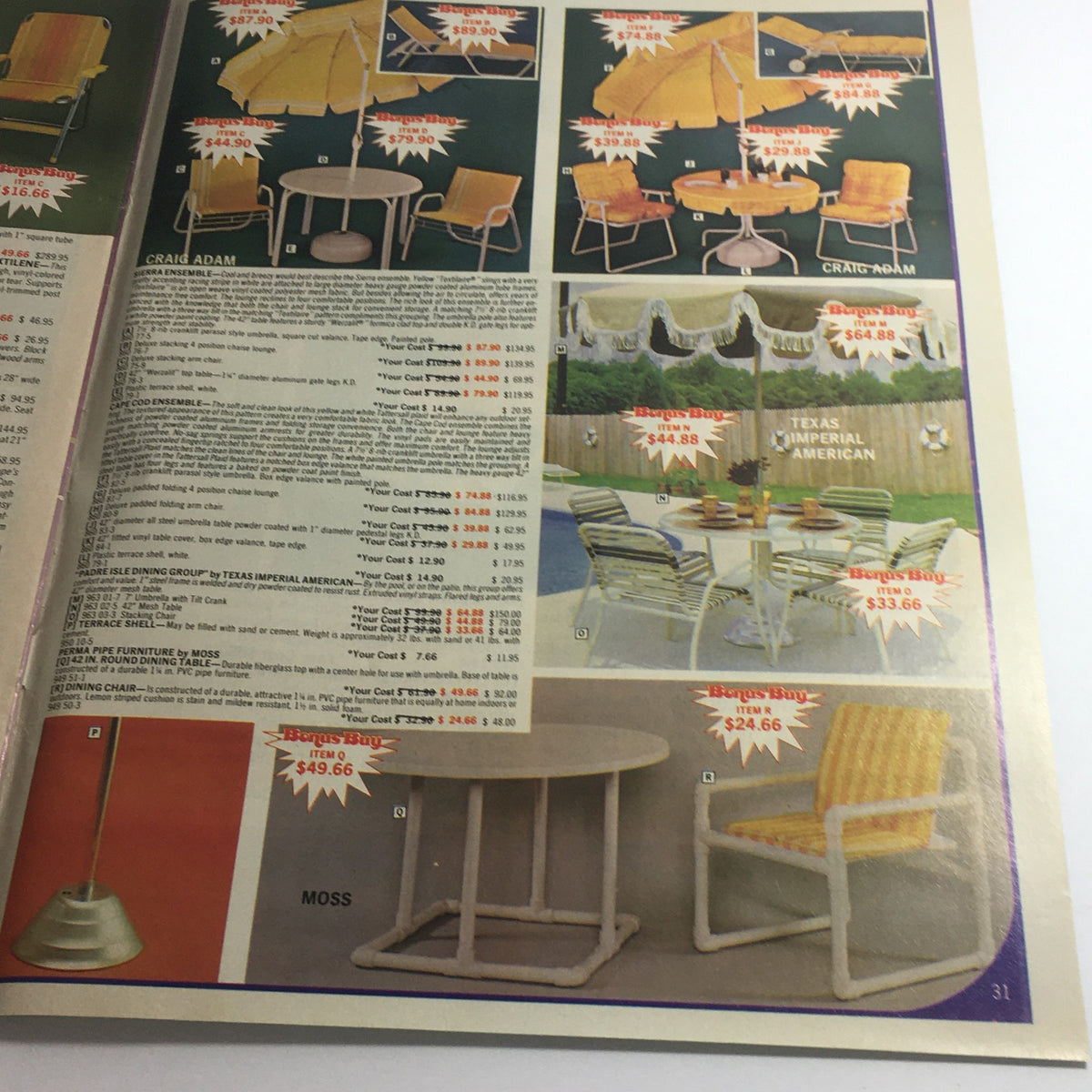 Vintage April 1983 Boardman Ltd. Bonus Panasonic Hibachi Sale Price Guide Catalog showing outdoor furniture sets including chairs and tables, complete with pricing information.