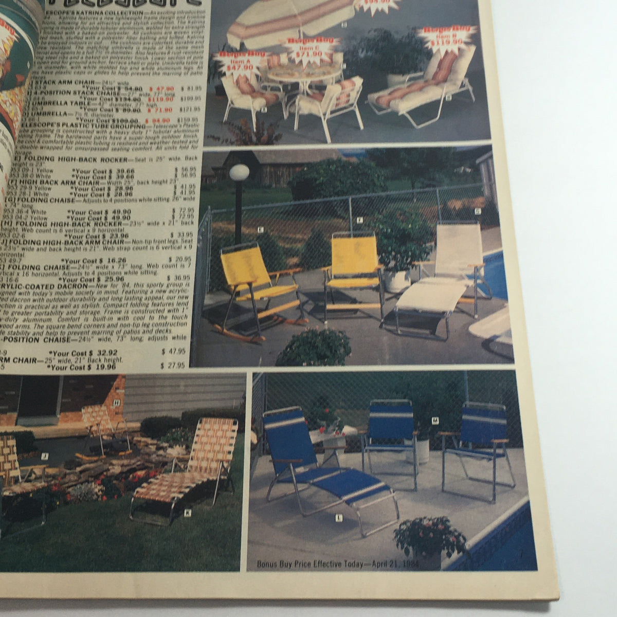 VTG Spring Summer 1987 Boardman Ltd. Jacobsen Brand Items Price Guide Catalog featuring outdoor furniture and lounge chairs, showcasing prices and product descriptions.