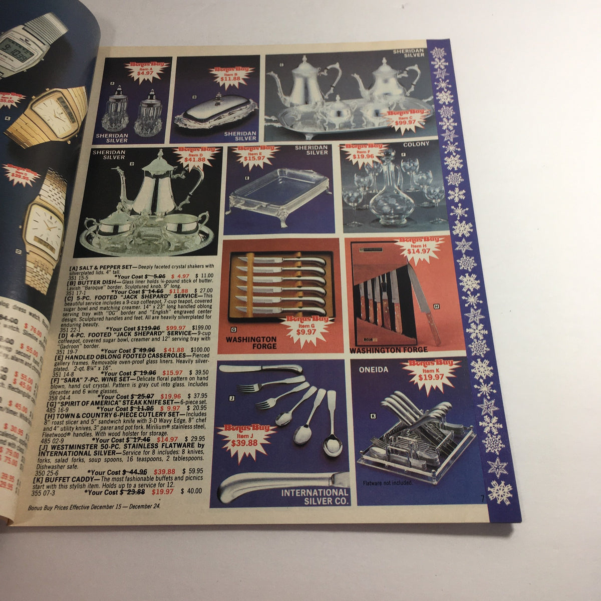 Inside page of the VTG December 1983 Boardman Ltd. International Silver Co. Price Guide Catalog showcasing silverware and crystal products with prices.