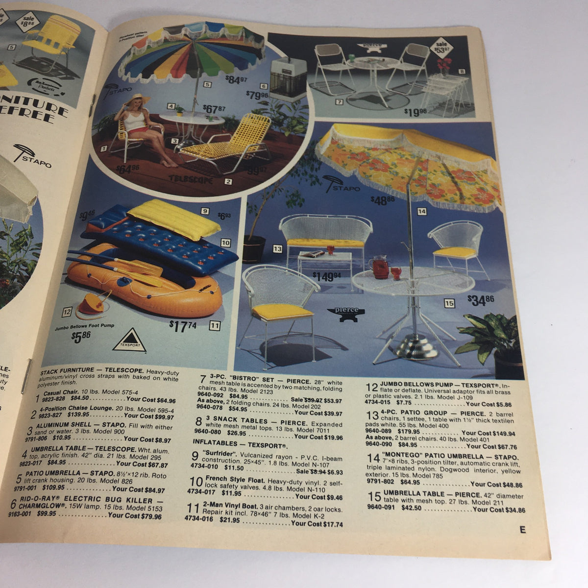 VTG Retro 1979 Townsmen Mother's Day Special Armitron Watches Catalog showcasing vintage outdoor furniture and accessories. Features colorful chairs, umbrellas, and inflatable pool equipment, embodying the 70s design style.