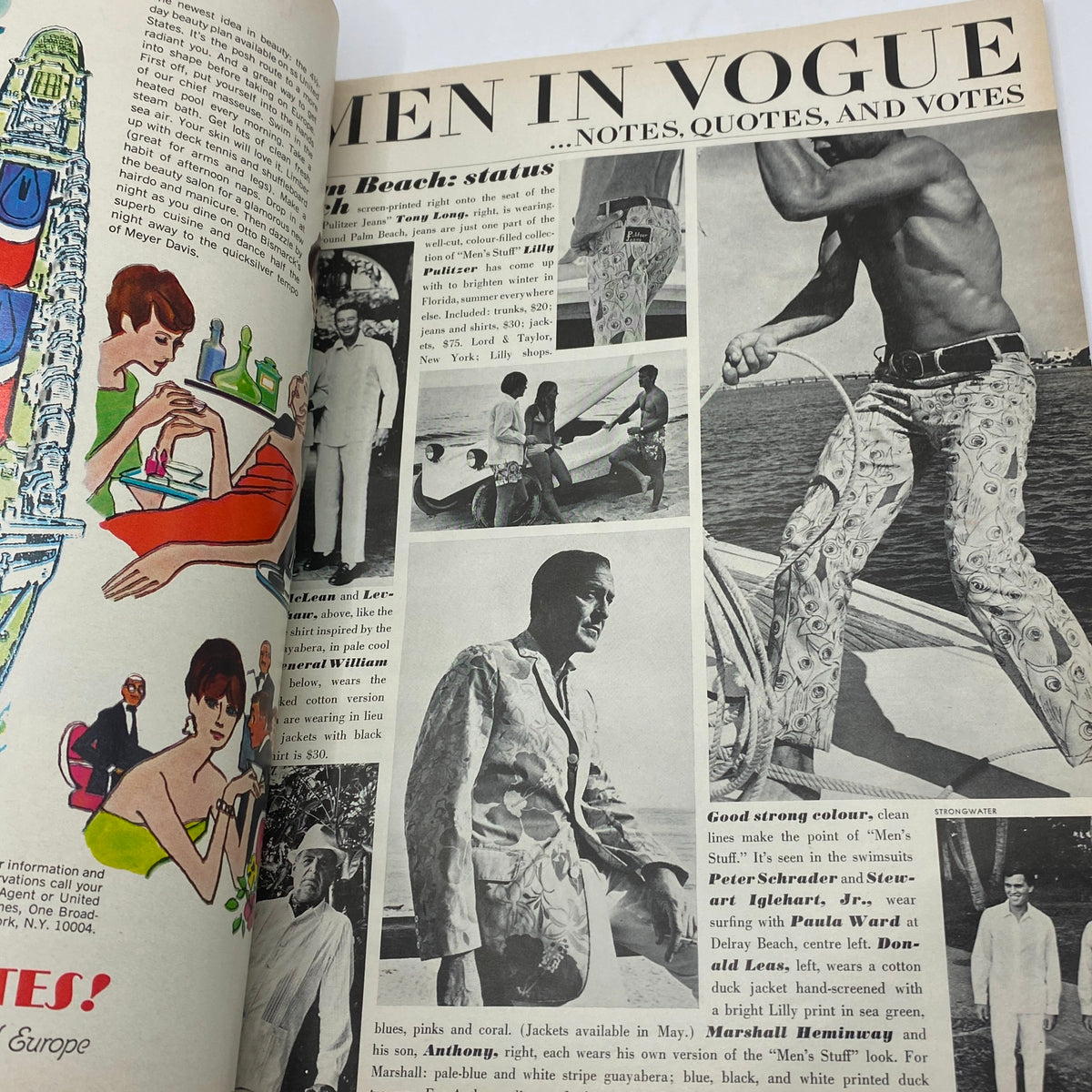 Vogue Magazine March 15 1968 displaying a section titled 'Men in Vogue,' featuring stylish men's fashion photography and commentary on contemporary trends.