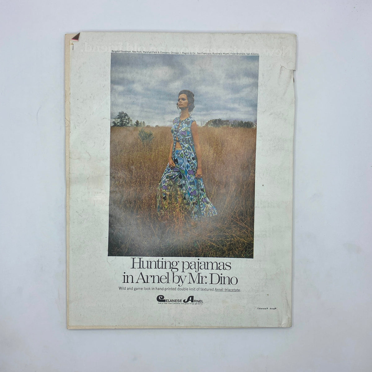 VTG Vogue Magazine January 15 1970 showcasing a model in a stylish patterned outfit in a field, reflecting 1970s fashion and design trends.