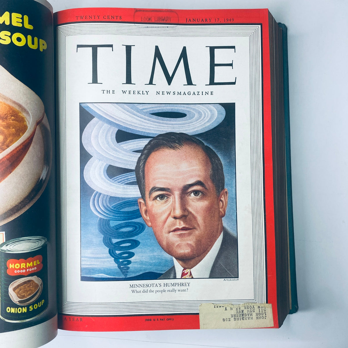Interior page of 'Time Magazine' dated January 17, 1949, with the feature on Hubert H. Humphrey.