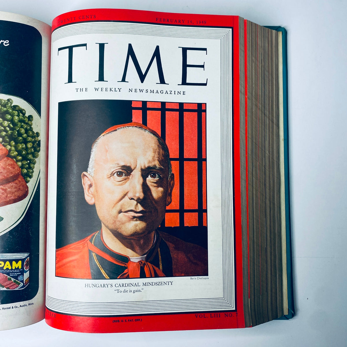 Time Magazine Library Bound Weekly January 3, 1949 - March 28, 1949 highlighting Cardinal Mindszenty on the February 14, 1949 cover with a striking image and background.