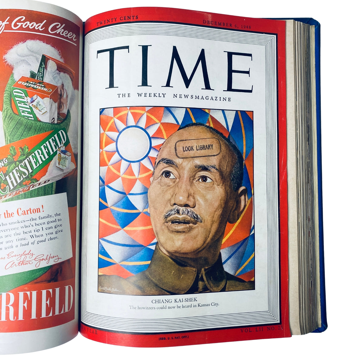 Cover of Time Magazine from December 6, 1948, featuring Chiang Kai-Shek, as part of the Time Magazine Library Bound October 1948-December 1948 Robert Oppenheimer.