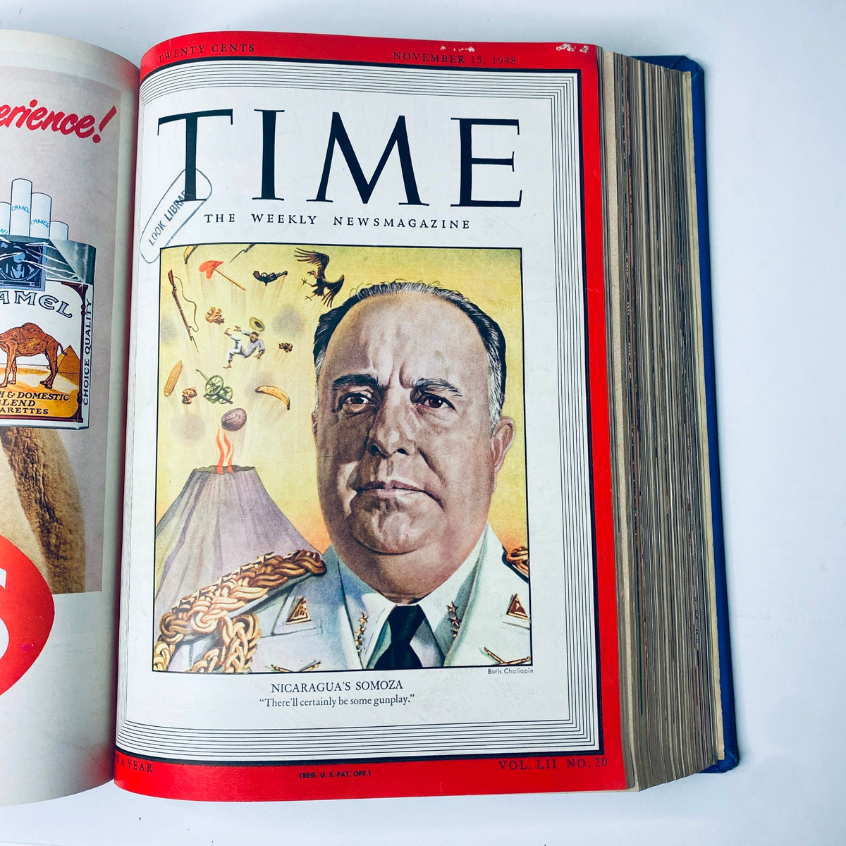 Cover of Time Magazine from November 15, 1948 featuring Anastasio Somoza, President of Nicaragua, with references to political tensions.