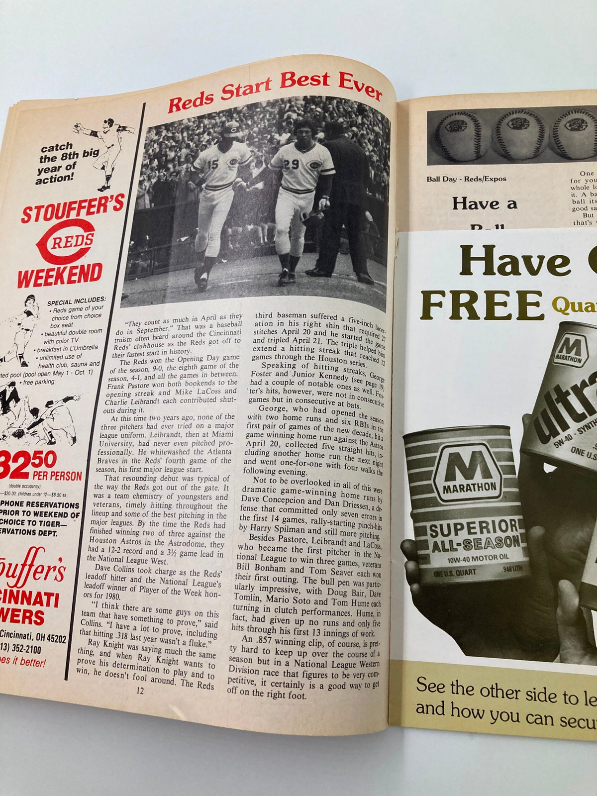 May 1980 Vol 2 #5 Reds Vue Meet Cincinnati Home of the Reds Official Magazine showcasing an article titled 'Reds Start Best Ever' featuring players and statistics from the Cincinnati Reds' historic season.