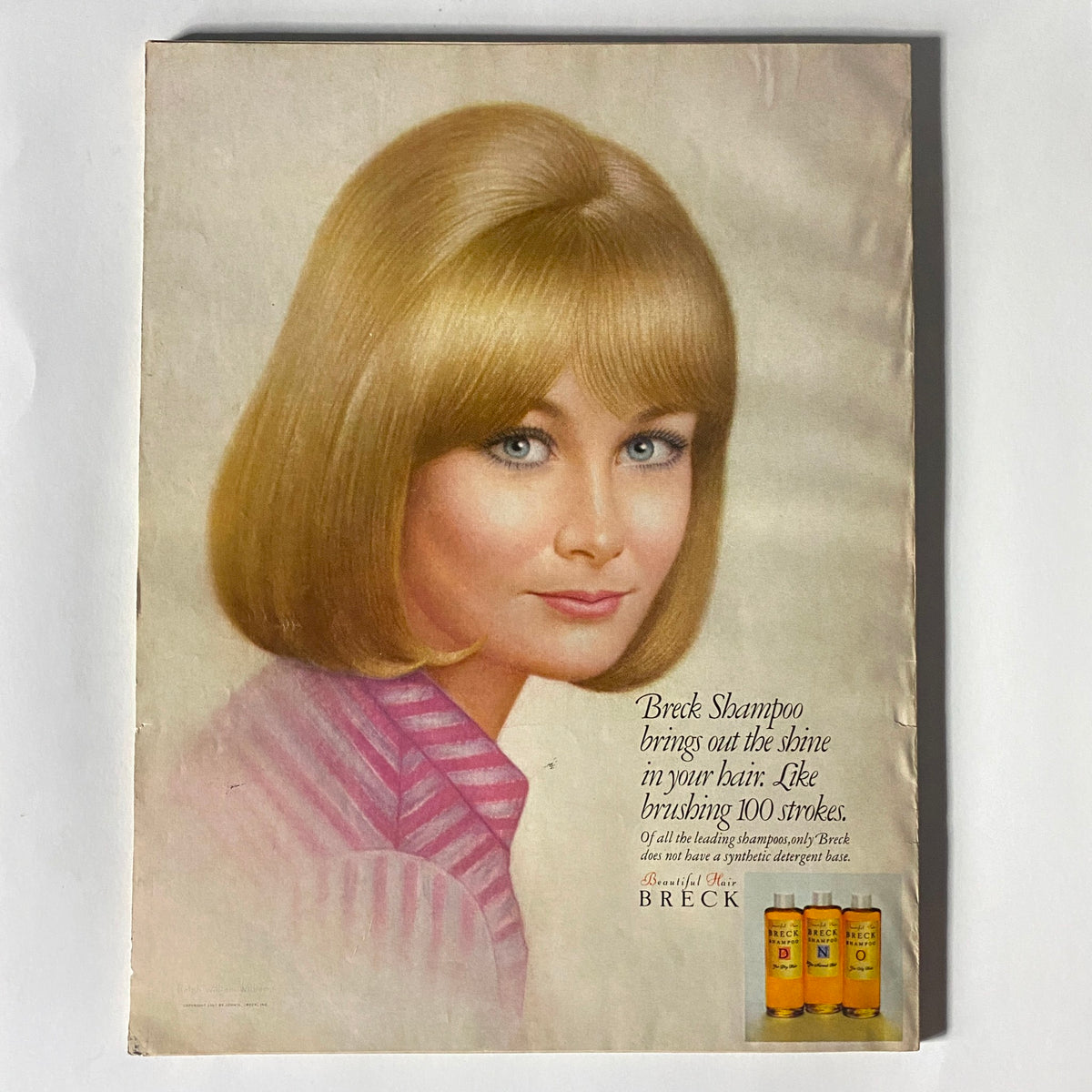 VTG Vogue Magazine April 15, 1967 - Twiggy by Bert Stern featuring a vintage advertisement for Breck Shampoo with a model showcasing shiny hair.