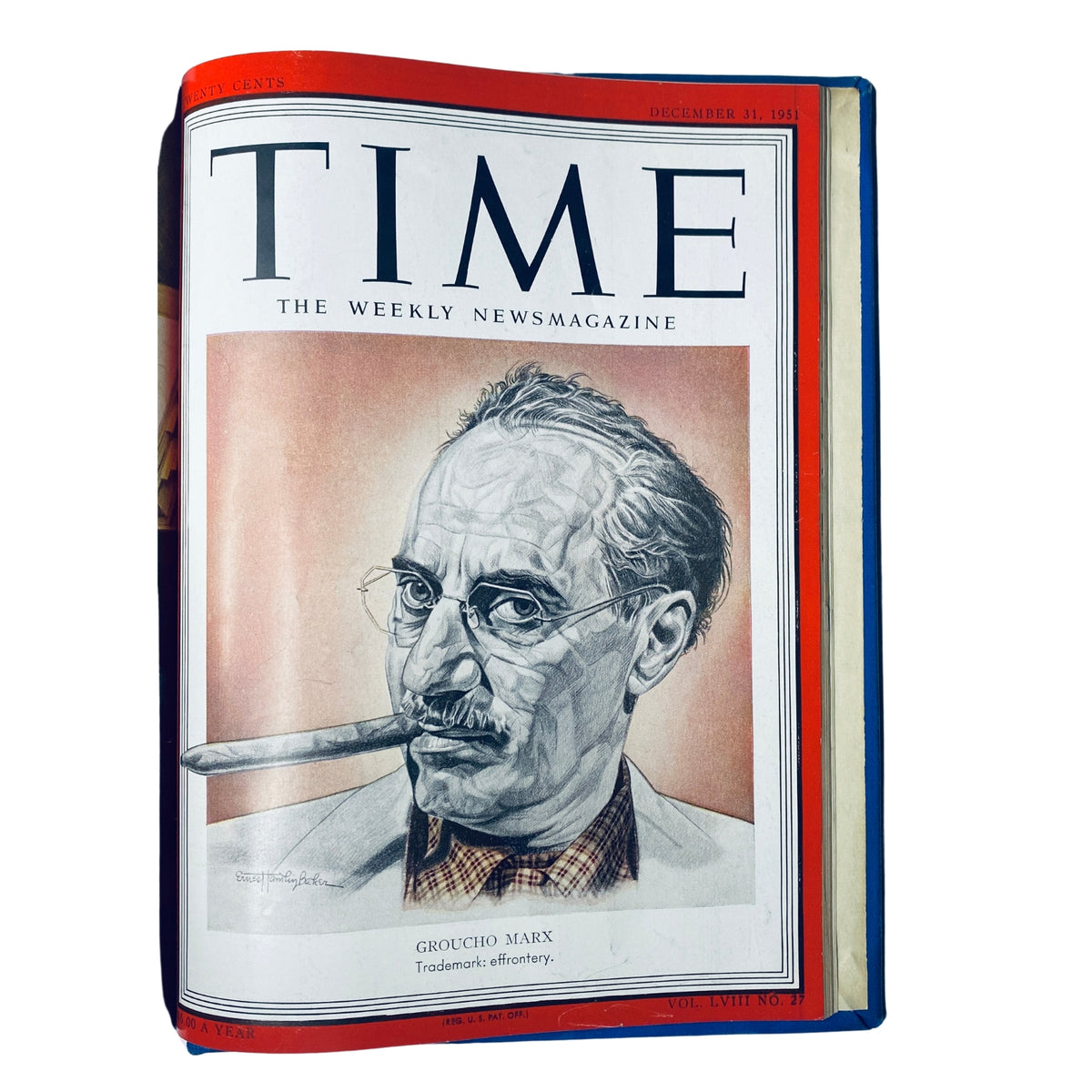 Cover of the Time Magazine Library Bound Weekly for December 31, 1951 featuring a portrait of Groucho Marx, reflecting mid-20th century journalism in the United States.