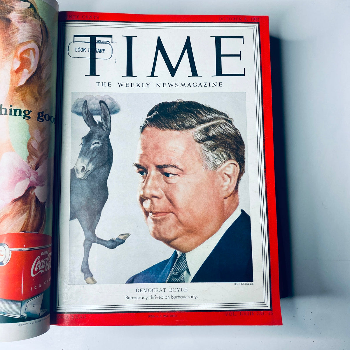 Open page of Time Library Bound Weekly Magazine – October 8, 1951, with the cover image of Democrat Boyle.