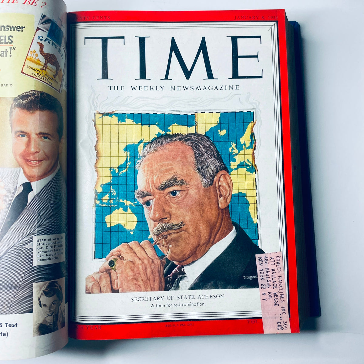 The cover page of Time Magazine dated January 8, 1951, showcasing U.S. Secretary of State Acheson, connected to 'Time Magazine Library Bound Weekly January 1, 1951 - March 26, 1951'.