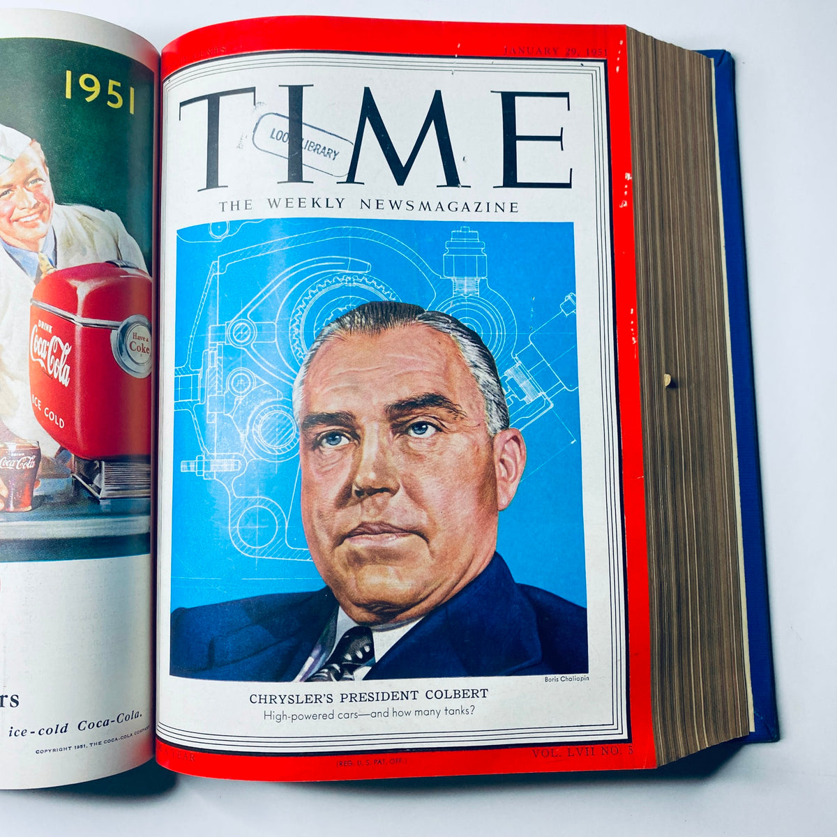 Time Magazine Library Bound Weekly January 1, 1951 - March 26, 1951 showcasing Chrysler's President Colbert on the cover of the January 29, 1951 issue.