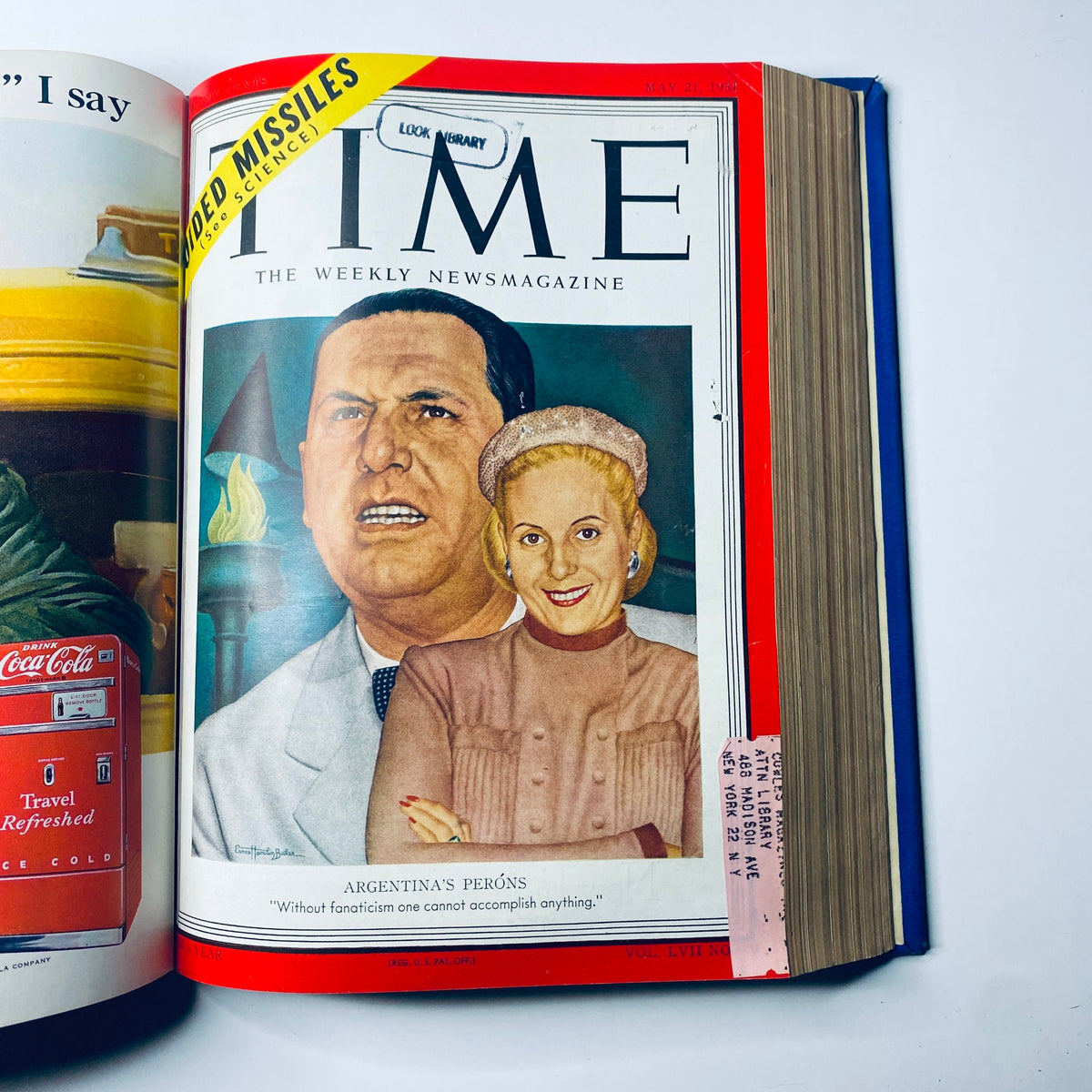 Cover of Time Magazine Library Bound April 1951 - June 25, 1951 featuring Argentina's Peróns with a caption about fanaticism.