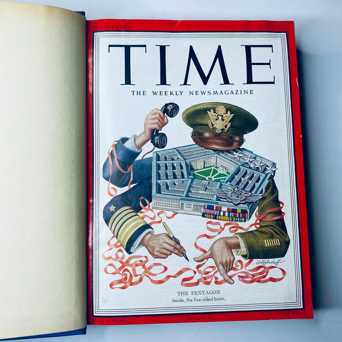 First page of Time Magazine Library Bound Weekly displaying the cover of the July 2, 1951 issue focused on the Pentagon.
