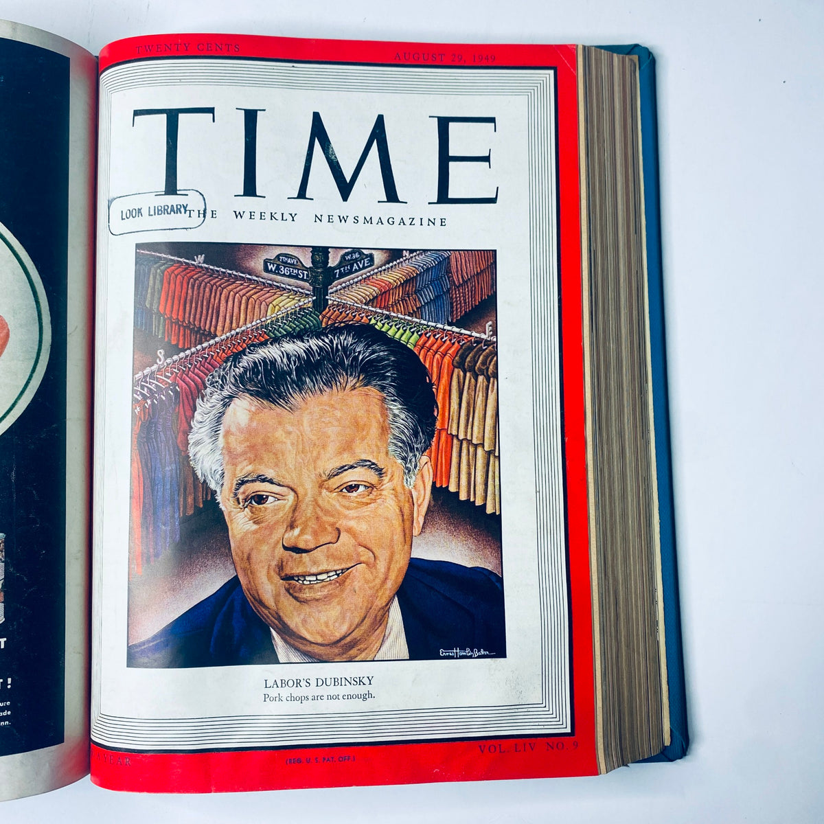 Cover of Time Magazine Library Bound Weekly featuring Labor Leader David Dubinsky, dated August 29, 1949.