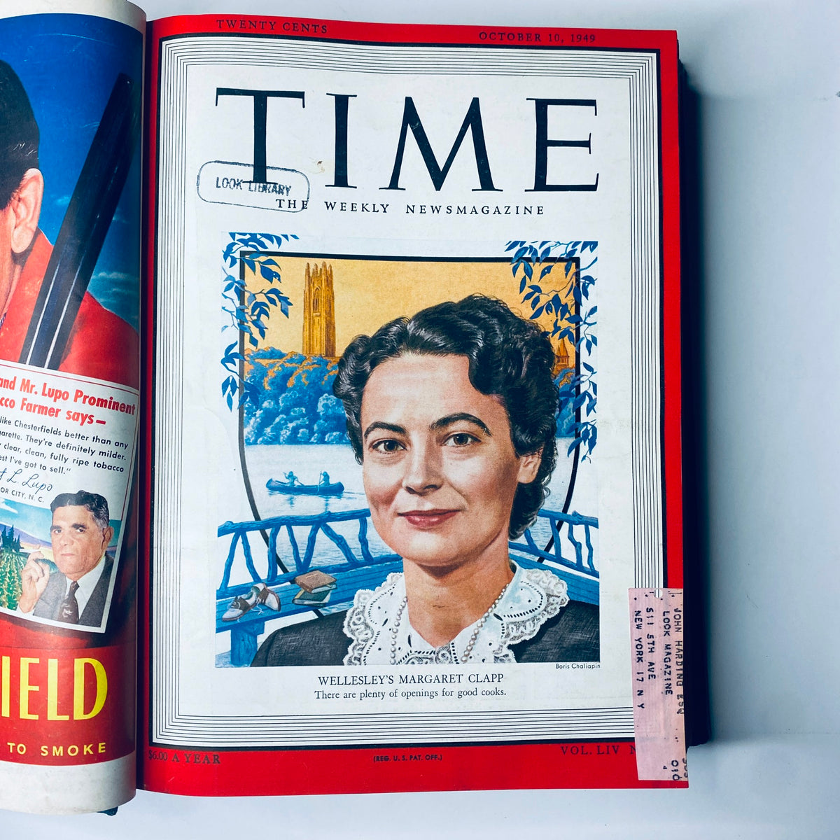 Cover page of the Time Library Bound Weekly magazine from October 10, 1949, highlighting Wellesley's Margaret Clapp.