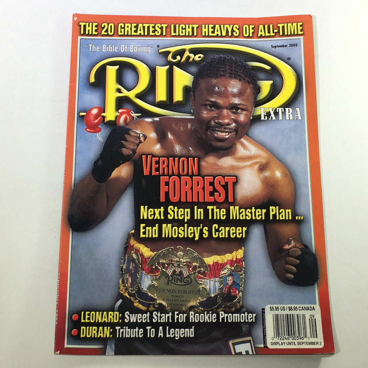 The Ring Boxing Magazine September 2002 featuring Vernon Forrest on the cover, showcasing the title and highlighting the fierce rivalry with Shane Mosley.