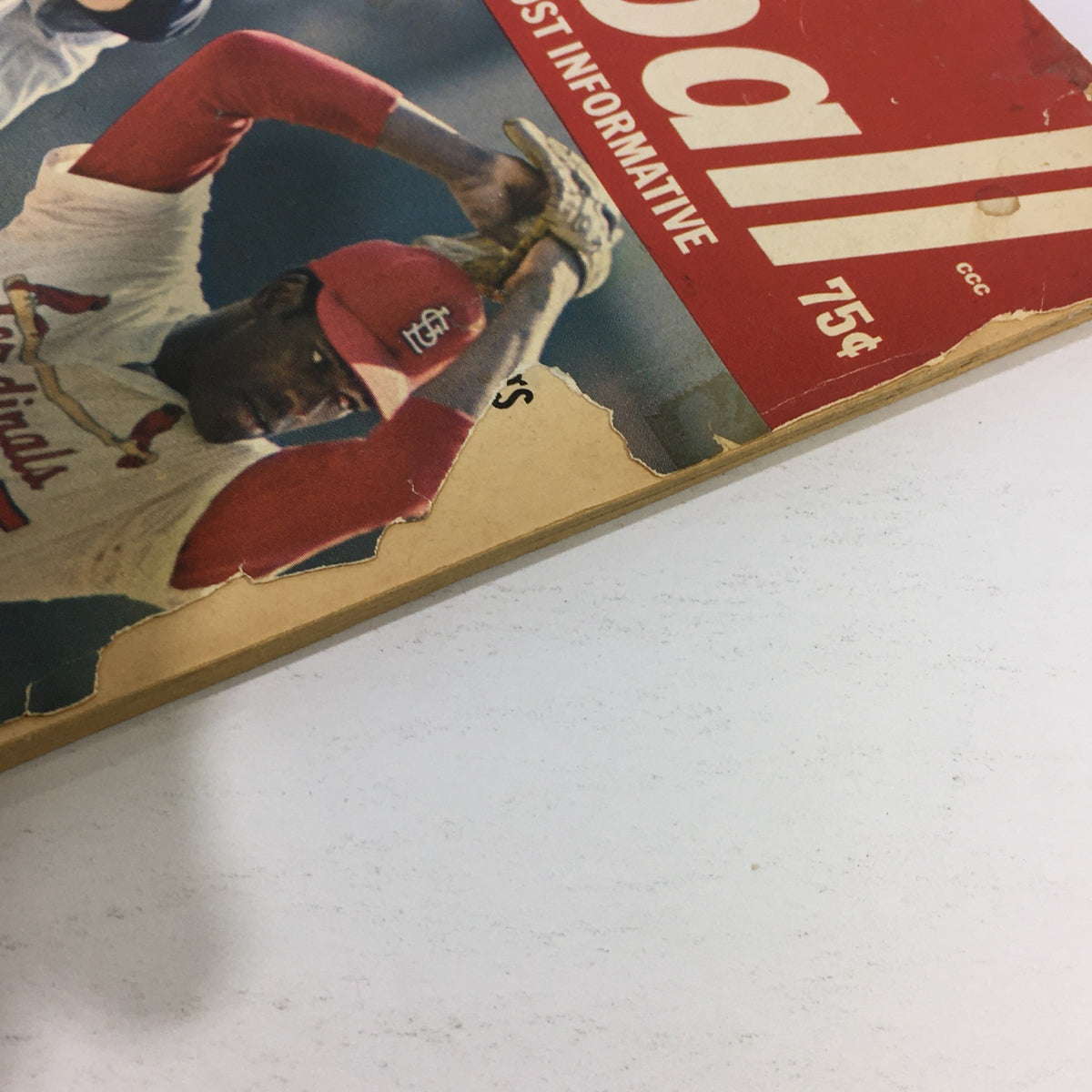 Side view of VTG Street & Smith's Baseball 1969 Yearbook, showcasing the condition of the cover and vintage imagery of a baseball player.
